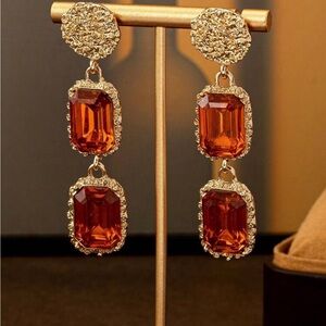 Elegant Gold and Orange Drop Earrings
